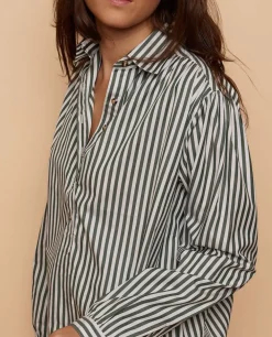 Acanthe Blouse ample rayé blanc/kaki rayéblanc/kaki Flash Sale