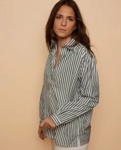 Acanthe Blouse ample rayé blanc/kaki rayéblanc/kaki Flash Sale