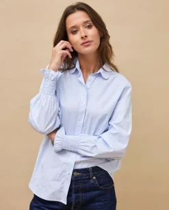 Acanthe Blouse poignets smockés fine rayure ciel finerayureciel Discount