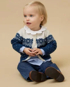 Acanthe Cardigan col rond jacquard marine clair 100% lambswool marineclair Clearance