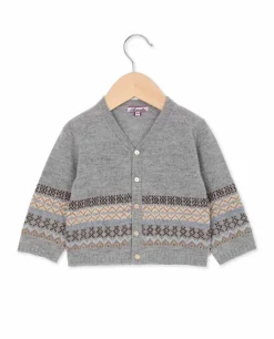 Acanthe Cardigan col V jacquard 100% lambswool Gris Shop