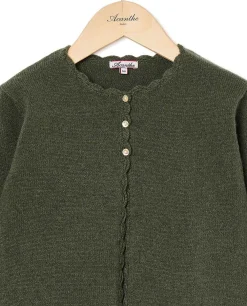 Acanthe Cardigan finition crochet 100% lambswool Kaki Cheap