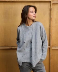 Acanthe Cardigan loose 100% lambswool Gris Outlet
