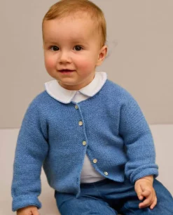 Acanthe Cardigan point mousse 100% lambswool Bleu Outlet