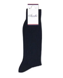 Acanthe chaussettes fil d'Ecosse courtes côtes plates Marine Sale