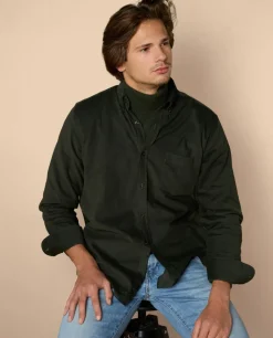 Acanthe Chemise velours col boutonné Kaki Sale