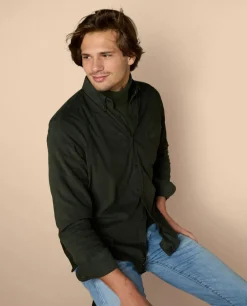 Acanthe Chemise velours col boutonné Kaki Sale