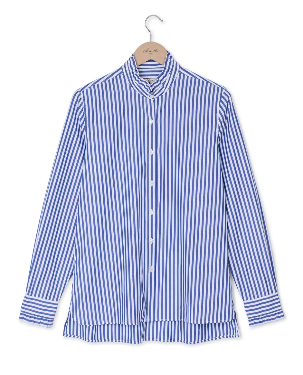 Acanthe Chemisier col et poignets à volants large rayure bleue largerayureblanc/bleu Discount