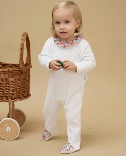 Acanthe Dors bien blanc col volanté en tissu Liberty Felicite blanc/LibertyFelicite Cheap