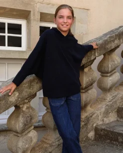 Acanthe Poncho capuche 100% lambswool Marine Clearance