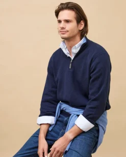 Acanthe Pull col camionneur zippé jauge 7 100% cachemire Marine Discount