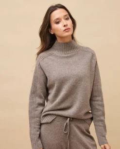 Acanthe Pull col montant côtes 100% cachemire Taupe Best Sale