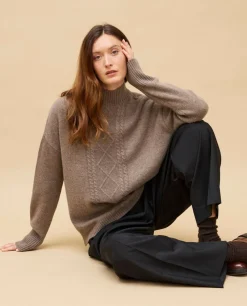 Acanthe Pull col montant torsade 100% cachemire Taupe Best
