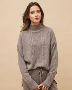Acanthe Pull col montant torsade 100% cachemire Taupe Best