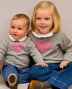 Acanthe Pull col rond jacquard coeur 100% lambswool Gris Cheap