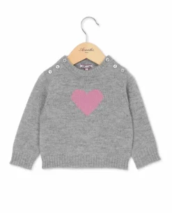 Acanthe Pull col rond jacquard coeur 100% lambswool Gris Cheap