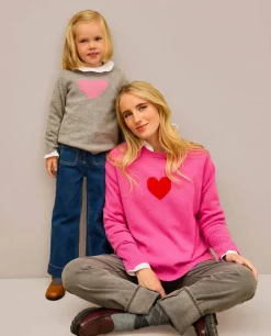 Acanthe Pull col rond jacquard coeur 100% lambswool Gris Cheap