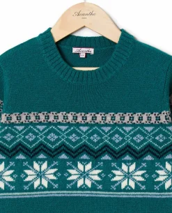 Acanthe Pull col rond jacquard 100% lambswool Vert Clearance