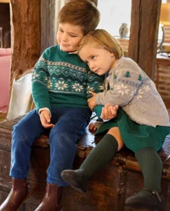 Acanthe Pull col rond jacquard 100% lambswool Vert Clearance