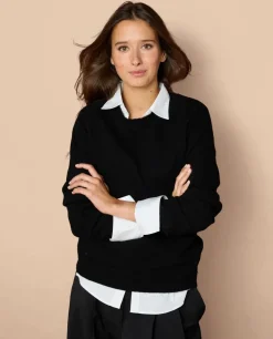 Acanthe Pull col rond mérinos-cachemire Noir Hot