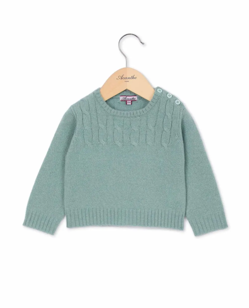 Acanthe Pull col rond torsade vert d'eau 100% lambswool vertd'eau Shop