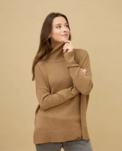 Acanthe Pull col roulé ample 100% cachemire Camel Flash Sale