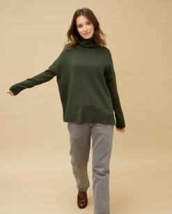 Acanthe Pull col roulé ample 100% cachemire Kaki Sale
