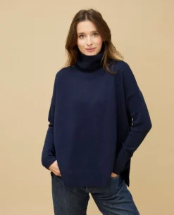Acanthe Pull col roulé ample 100% cachemire Marine Online