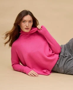 Acanthe Pull col roulé ample 100% cachemire Rose Outlet