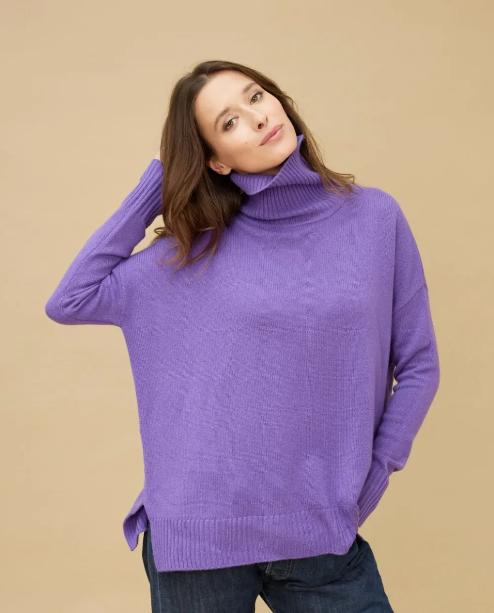 Acanthe Pull col roulé ample 100% cachemire Violet Best Sale