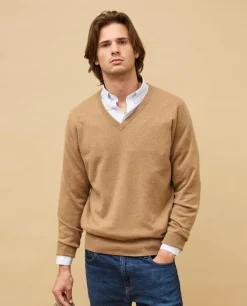 Acanthe Pull col V 100% cachemire camel Outlet