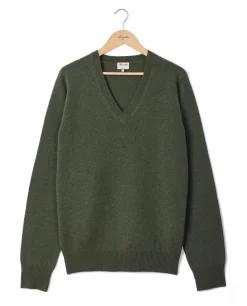Acanthe Pull col V 100% lambswool Kaki Store