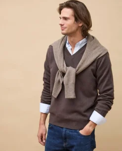 Acanthe Pull col V 100% lambswool Marron Online