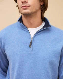 Acanthe Pull col zippé bleu chiné 100% cachemire bleuchiné Hot