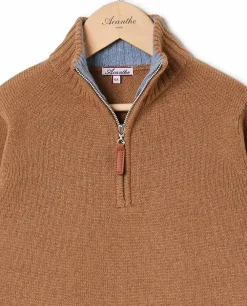 Acanthe Pull col zippé 100% lambswool camel Online