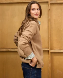 Acanthe Pull col zippé loose 100% lambswool Camel Cheap