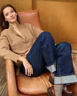 Acanthe Pull col zippé loose 100% lambswool Camel Cheap