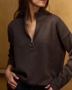 Acanthe Pull col zippé loose 100% lambswool Marron Hot