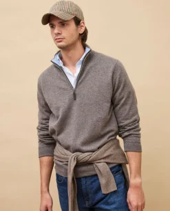 Acanthe Pull col zippé 100% cachemire Taupe Hot