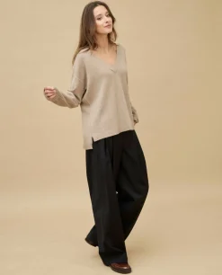 Acanthe Pull loose V croisé 100% cachemire Beige Fashion