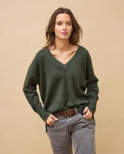 Acanthe Pull loose V croisé 100% cachemire Kaki Best Sale