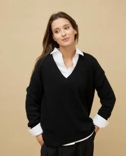 Acanthe Pull loose V croisé 100% cachemire Noir Discount