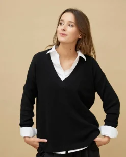 Acanthe Pull loose V croisé 100% cachemire Noir Discount