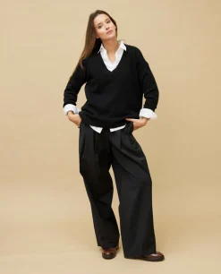 Acanthe Pull loose V croisé 100% cachemire Noir Discount