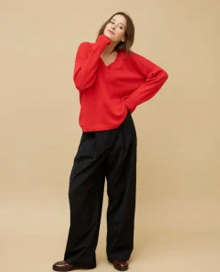 Acanthe Pull loose V croisé 100% cachemire Rouge Store