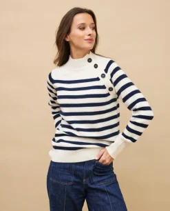 Acanthe Pull marin 100% cachemire écru/marine Fashion