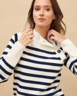 Acanthe Pull marin 100% cachemire écru/marine Fashion