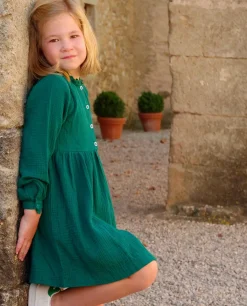 Acanthe Robe boutons gaze de coton Vert Discount