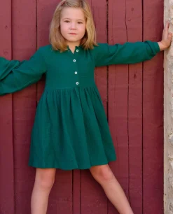 Acanthe Robe boutons gaze de coton Vert Discount