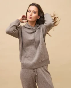 Acanthe Sweat capuche 100% cachemire Taupe New